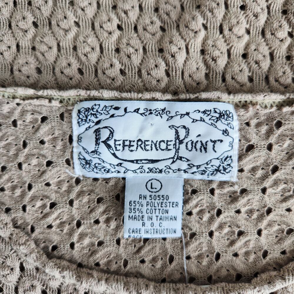Vintage 90s Taupe Brown Open Knit Long Sleeve Pullover Sweater Top Neutral L - Picture 6 of 9